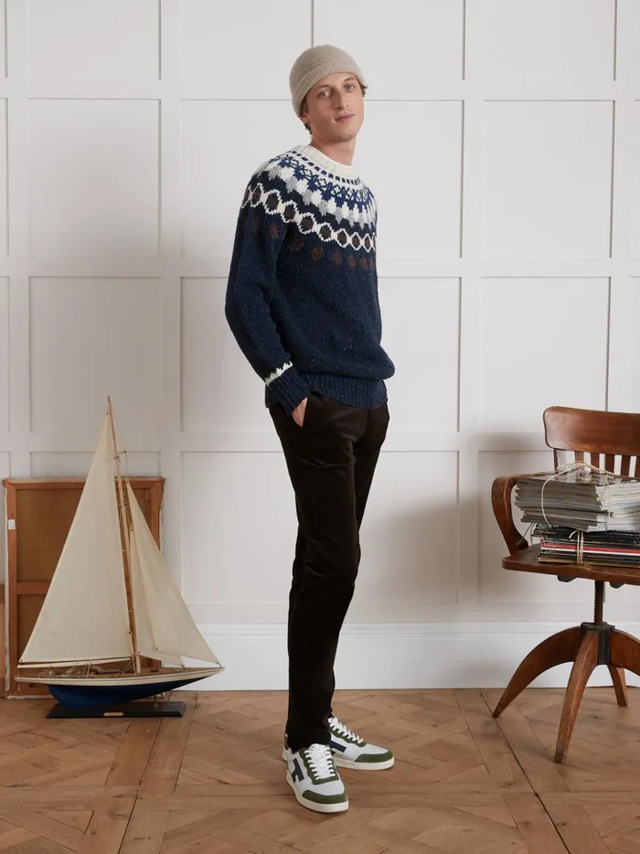 Men Clothing Cyrillus Jacquard Sweater Bleu