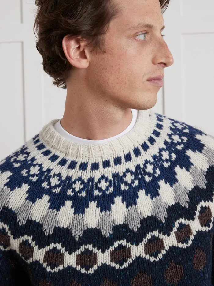 Men Clothing Cyrillus Jacquard Sweater Bleu