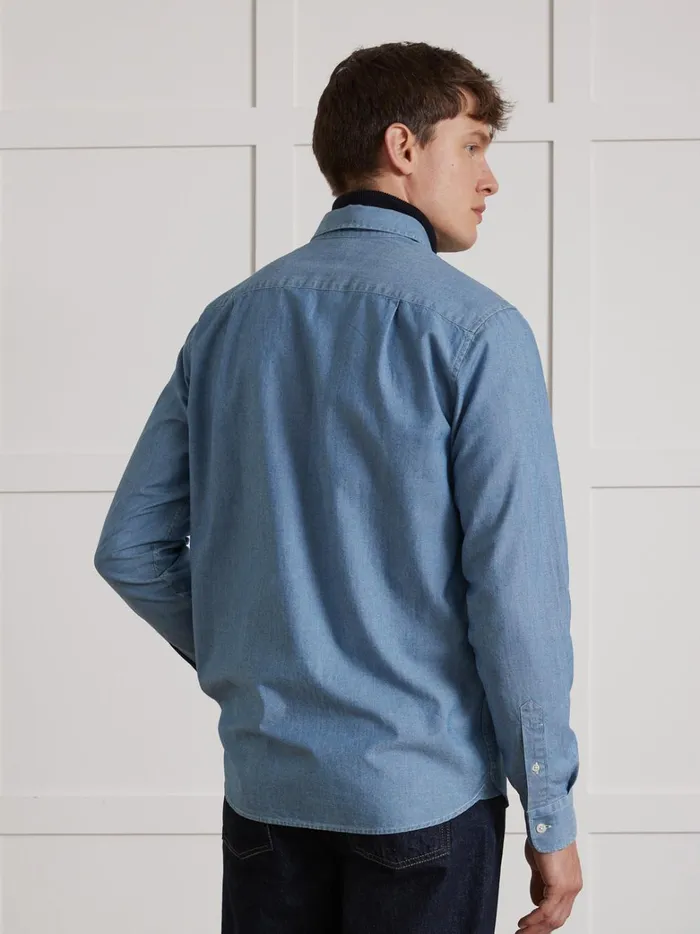 Men Clothing Cyrillus Regular Fit Chambray Shirt Denim Bleu