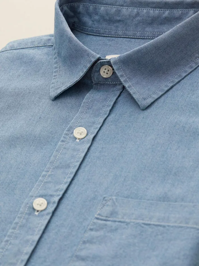 Men Clothing Cyrillus Regular Fit Chambray Shirt Denim Bleu