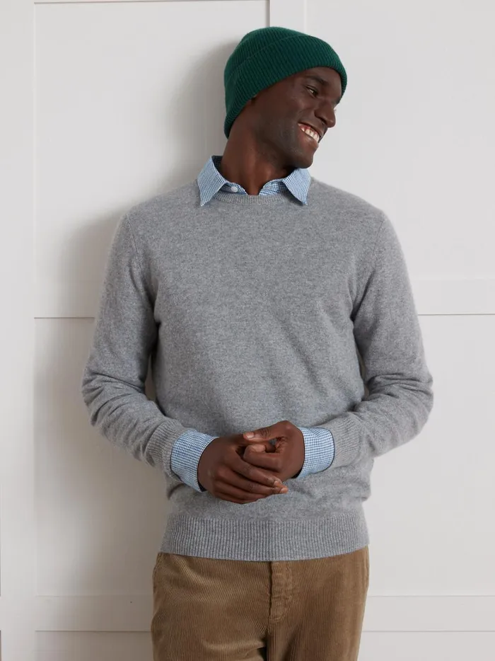 Men Clothing Cyrillus RoundNeck Sweater 8211 The Cashmere Collection Gris Chine Moyen