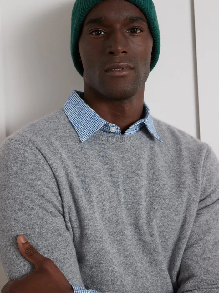 Men Clothing Cyrillus RoundNeck Sweater 8211 The Cashmere Collection Gris Chine Moyen