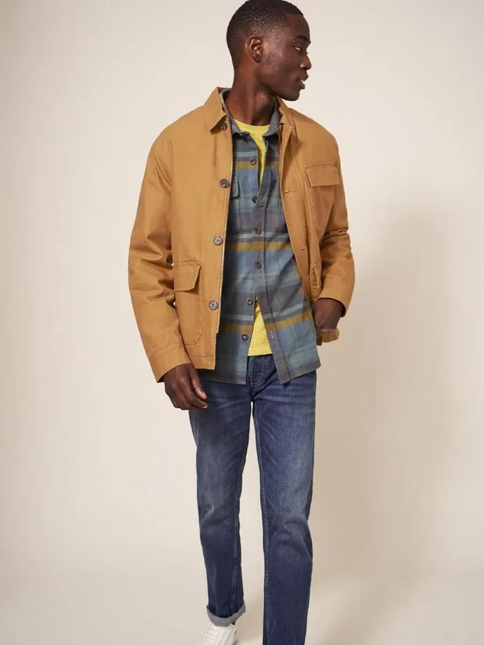 Men COATS and JACKETS White Stuff Canvas Trucker Dark Tan