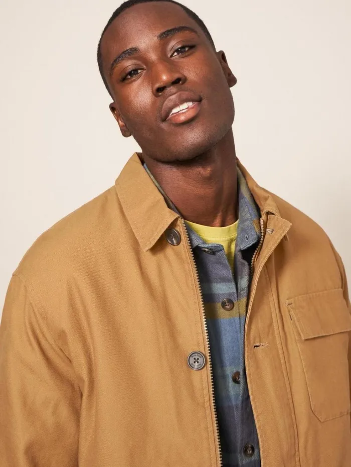 Men COATS and JACKETS White Stuff Canvas Trucker Dark Tan
