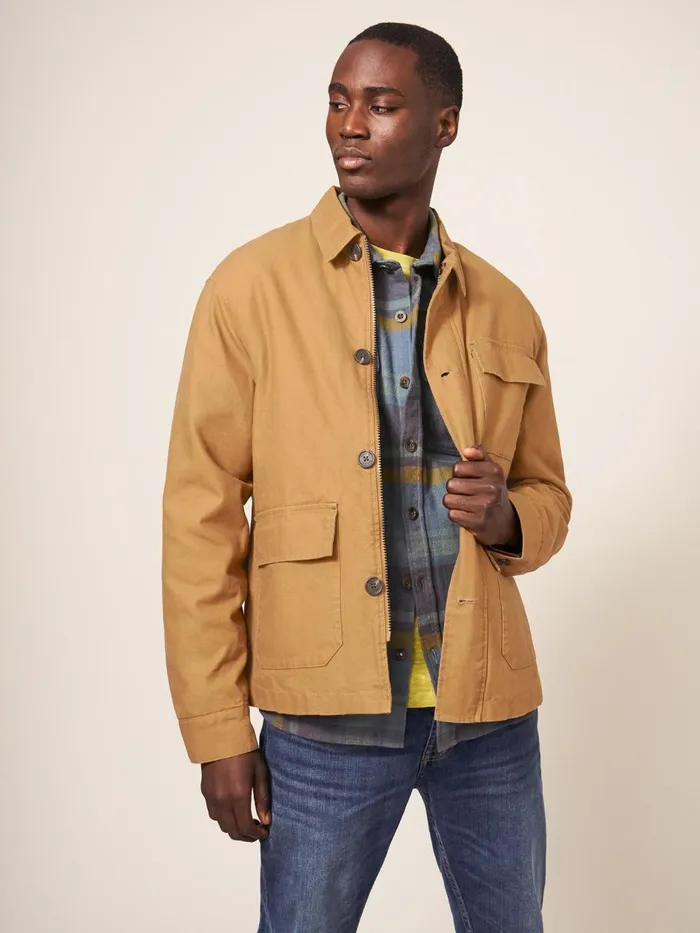 Men COATS and JACKETS White Stuff Canvas Trucker Dark Tan