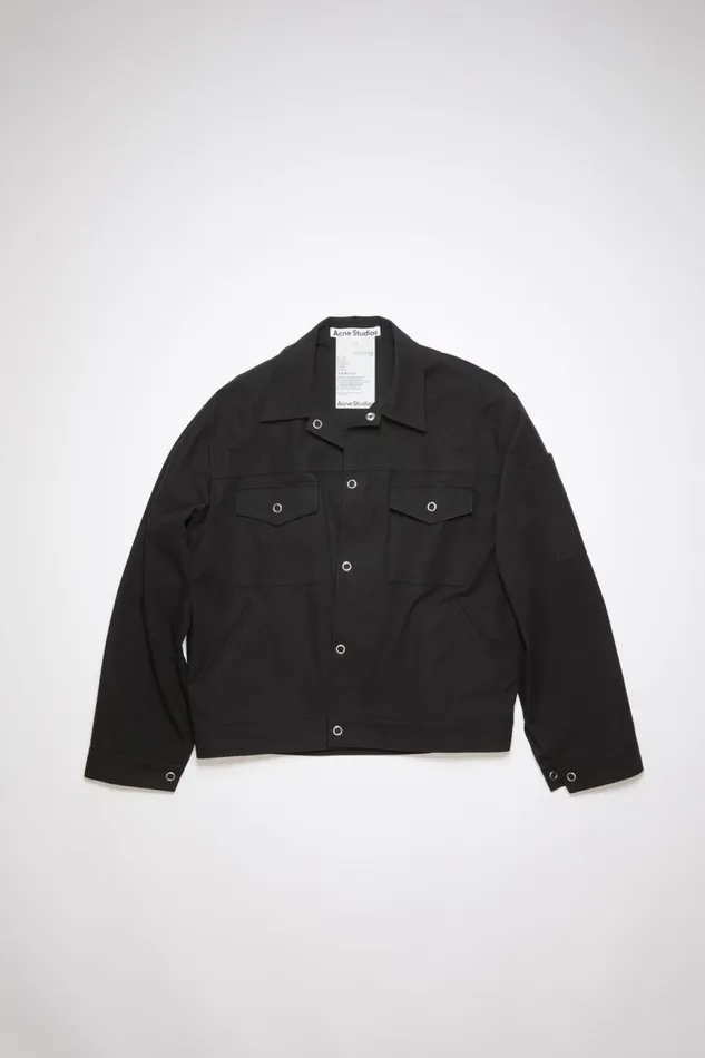 Men Cotton Blend Overshirt Black Acne Studios Outerwear