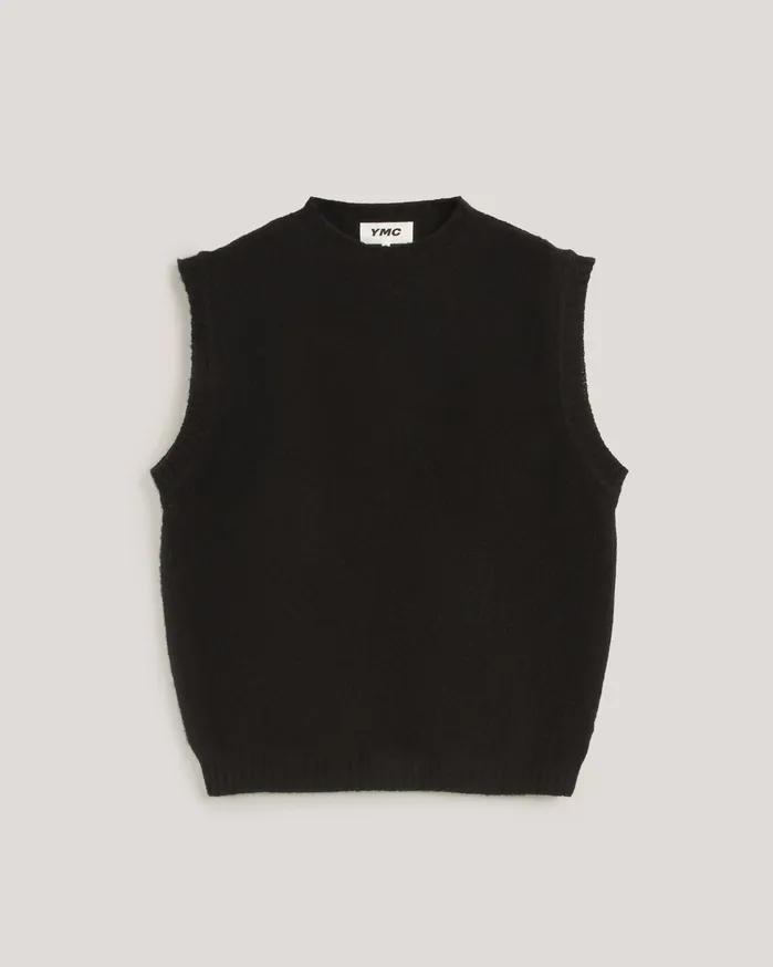 Men Crew Neck Vest Black YMC Knitwear
