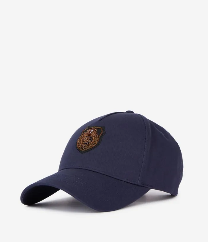 Men Hats and Scarves THE KOOPLES Navy Blue Cap With Blazon Patch