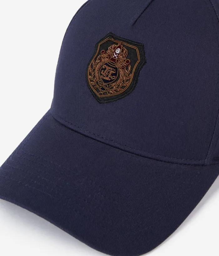 Men Hats and Scarves THE KOOPLES Navy Blue Cap With Blazon Patch Men Hats and Scarves THE KOOPLES Navy Blue Cap With Blazon Patch