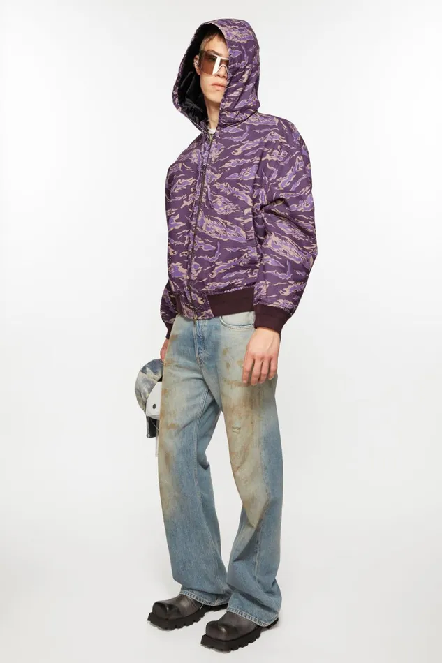 Men Hooded Padded Jacket Purple Multi Acne Studios Outerwear