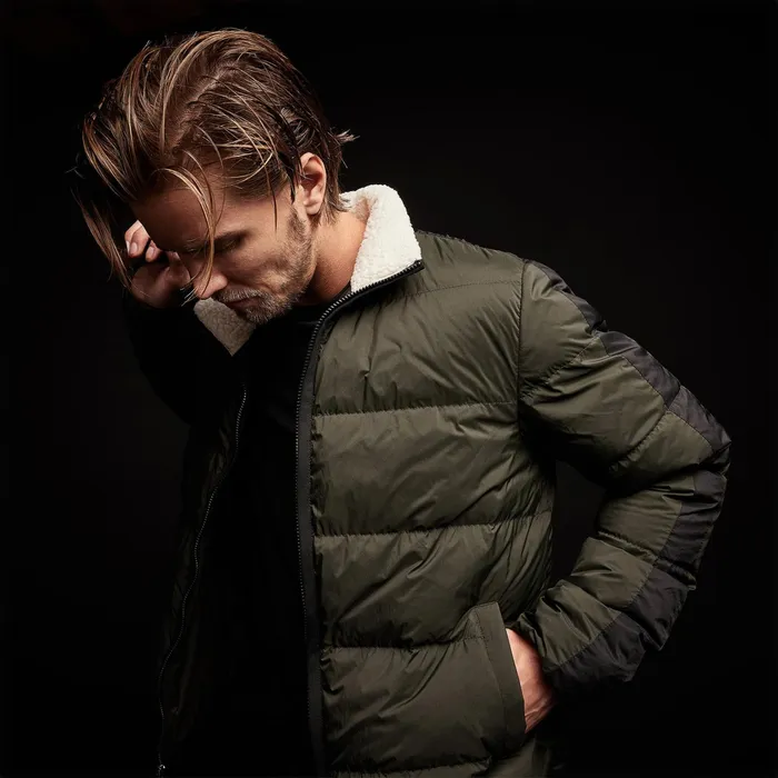 MEN James Perse ASPEN COLLECTION Side Stripe Puffer Jacket Oliveblack