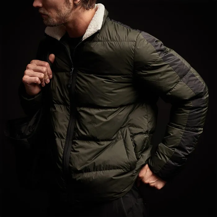 MEN James Perse ASPEN COLLECTION Side Stripe Puffer Jacket Oliveblack