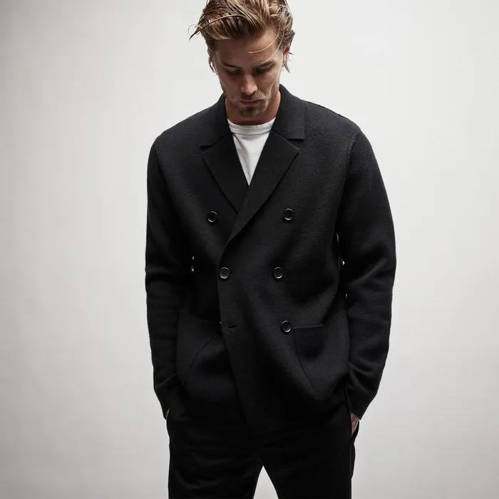 MEN James Perse CASHMERE COLLECTION Double Breasted Cashmere Blazer Black