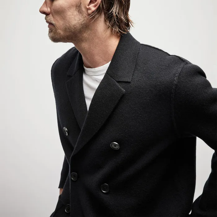 MEN James Perse CASHMERE COLLECTION Double Breasted Cashmere Blazer Black