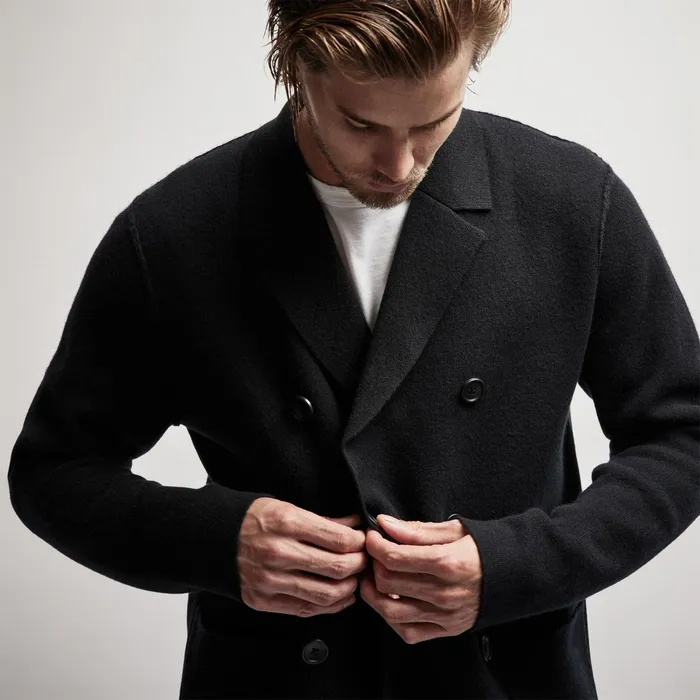 MEN James Perse CASHMERE COLLECTION Double Breasted Cashmere Blazer Black