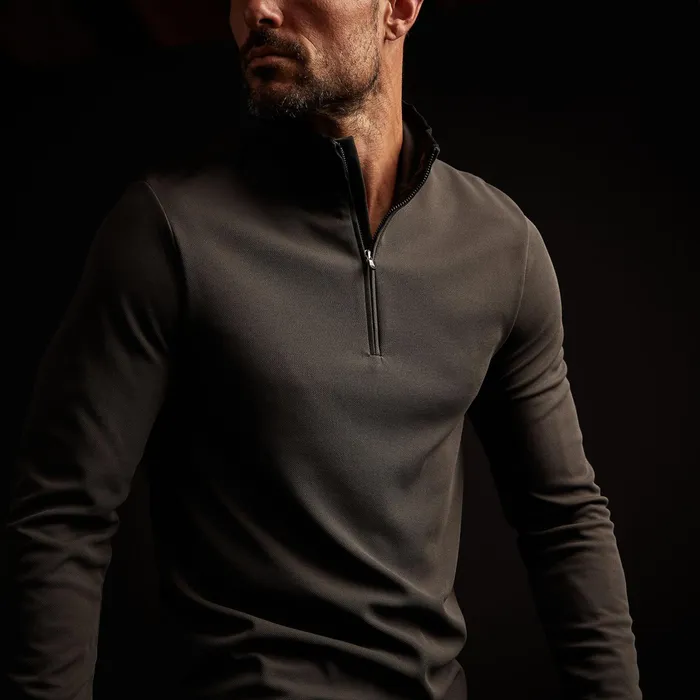 MEN James Perse Performance Tops YOSEMITE Performance Pique Zip Tee Slateblack