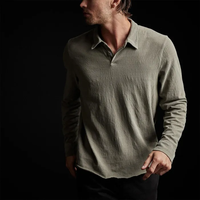 MEN James Perse POLOSNOVELTY TOPS Brushed Jersey Long Sleeve Polo Ammo Pigment