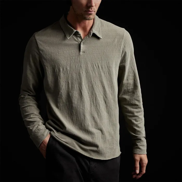 MEN James Perse POLOSNOVELTY TOPS Brushed Jersey Long Sleeve Polo Ammo Pigment