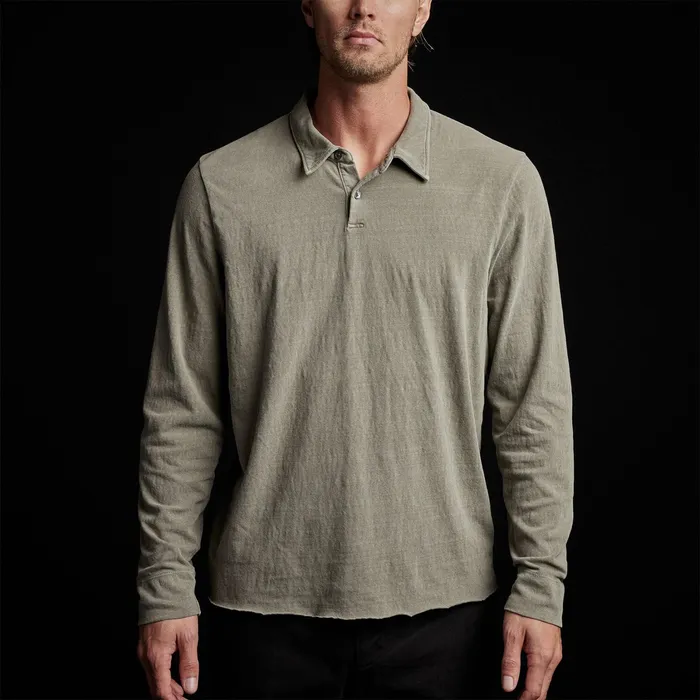 MEN James Perse POLOSNOVELTY TOPS Brushed Jersey Long Sleeve Polo Ammo Pigment