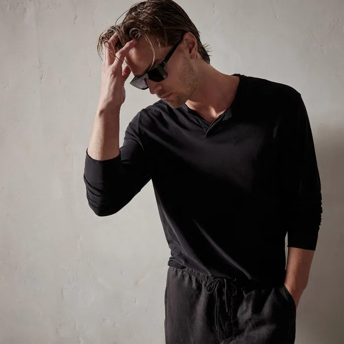 MEN James Perse POLOSNOVELTY TOPS High Gauge Jersey Henley Black