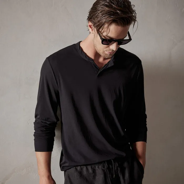 MEN James Perse POLOSNOVELTY TOPS High Gauge Jersey Henley Black