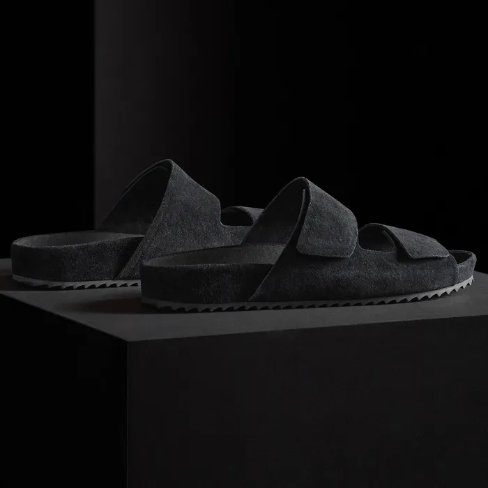 MEN James Perse SANDALS Men039s Double Strap Suede Slide Black