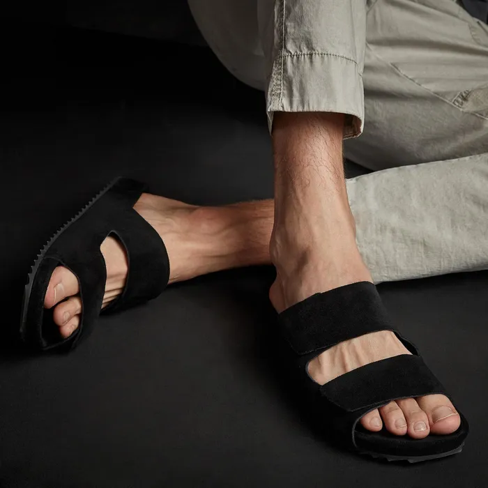 MEN James Perse SANDALS Men039s Double Strap Suede Slide Black
