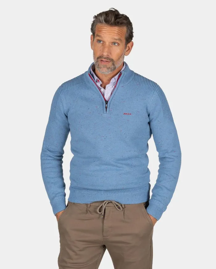 Men Knitwear NZA New Zealand Auckland Blue Pullover With HalfZip 8211 Brave Blue