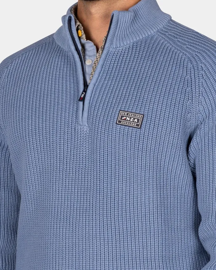 Men Knitwear NZA New Zealand Auckland Chunky Knit Blue HalfZip Sweater 8211 Mineral Blue Men Knitwear NZA New Zealand Auckland Chunky Knit Blue HalfZip Sweater 8211 Mineral Blue