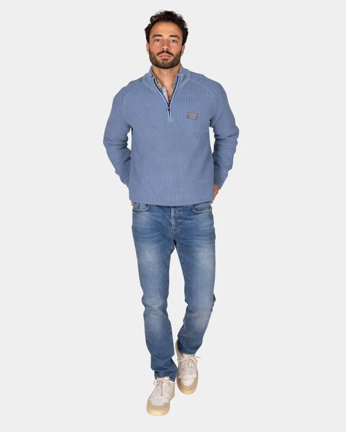 Men Knitwear NZA New Zealand Auckland Chunky Knit Blue HalfZip Sweater 8211 Mineral Blue Men Knitwear NZA New Zealand Auckland Chunky Knit Blue HalfZip Sweater 8211 Mineral Blue