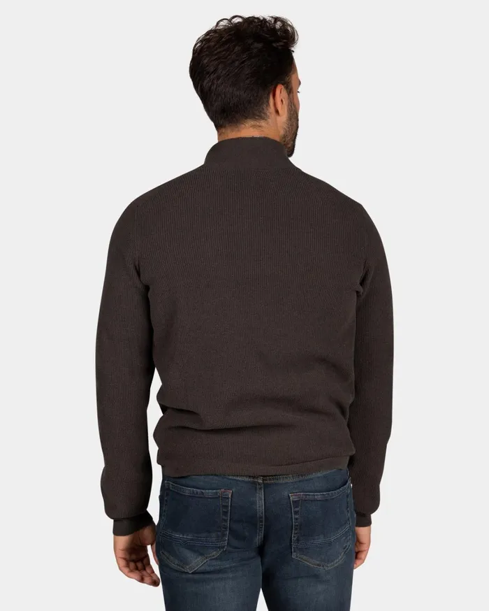 Men Knitwear NZA New Zealand Auckland Dark Brown Chenille HalfZip Sweater 8211 Dark Mocca
