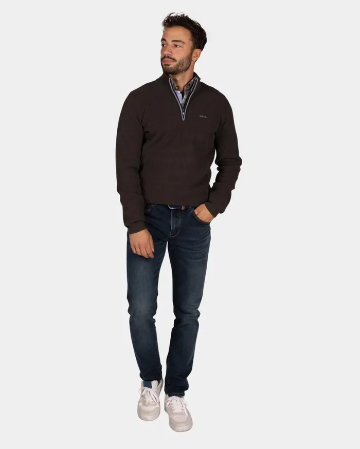 Men Knitwear NZA New Zealand Auckland Dark Brown Chenille HalfZip Sweater 8211 Dark Mocca