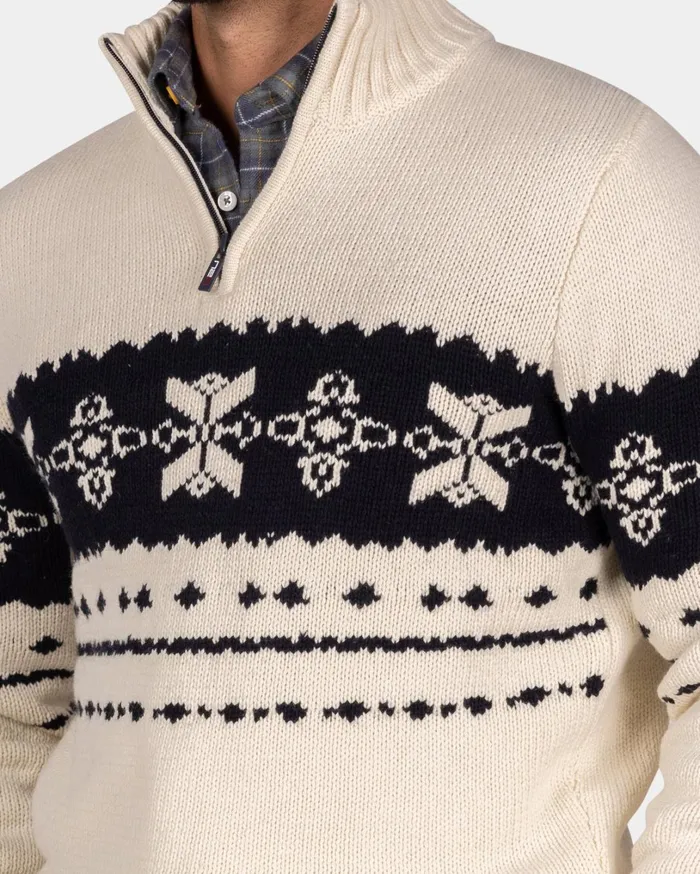 Men Knitwear NZA New Zealand Auckland Ecru Sweater With Dark Blue Pattern 8211 Ecru