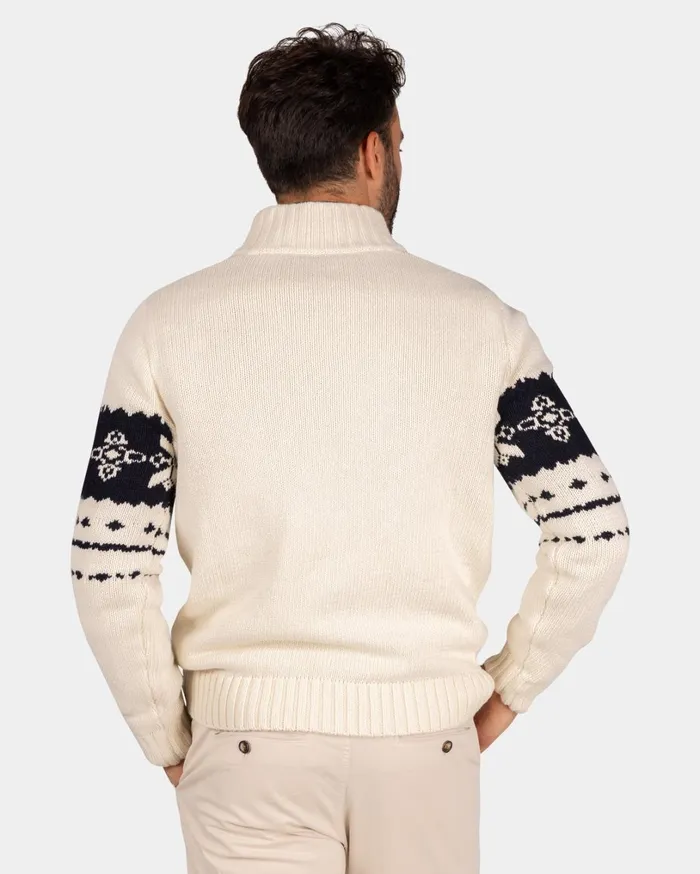 Men Knitwear NZA New Zealand Auckland Ecru Sweater With Dark Blue Pattern 8211 Ecru