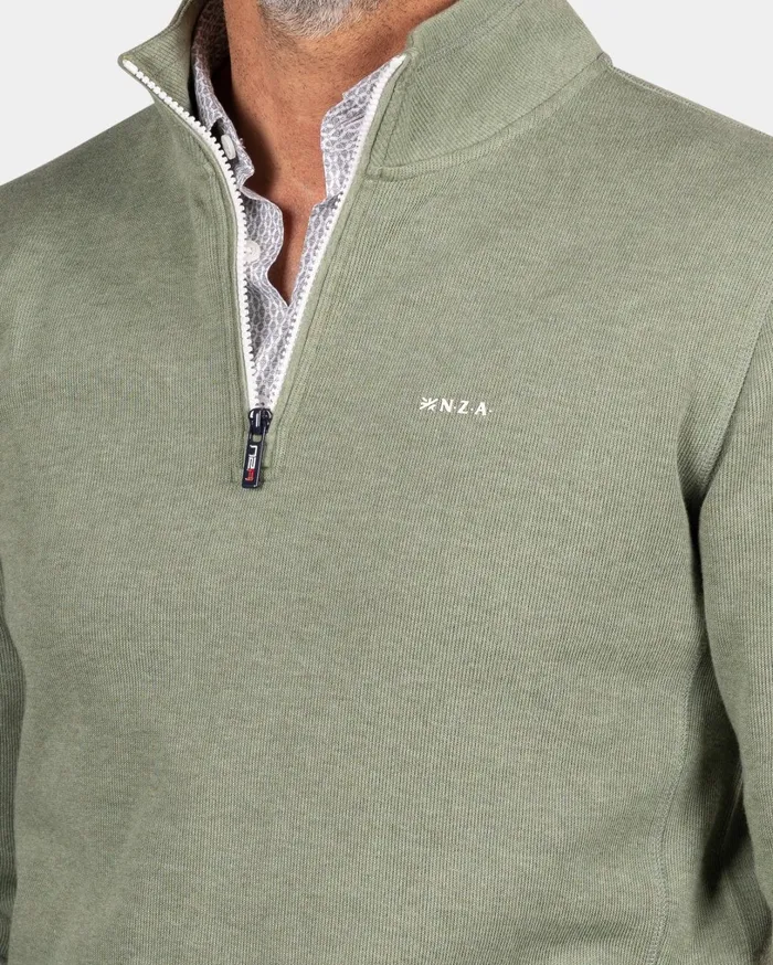 Men Knitwear NZA New Zealand Auckland Green Half Zip Sweat 8211 Sage
