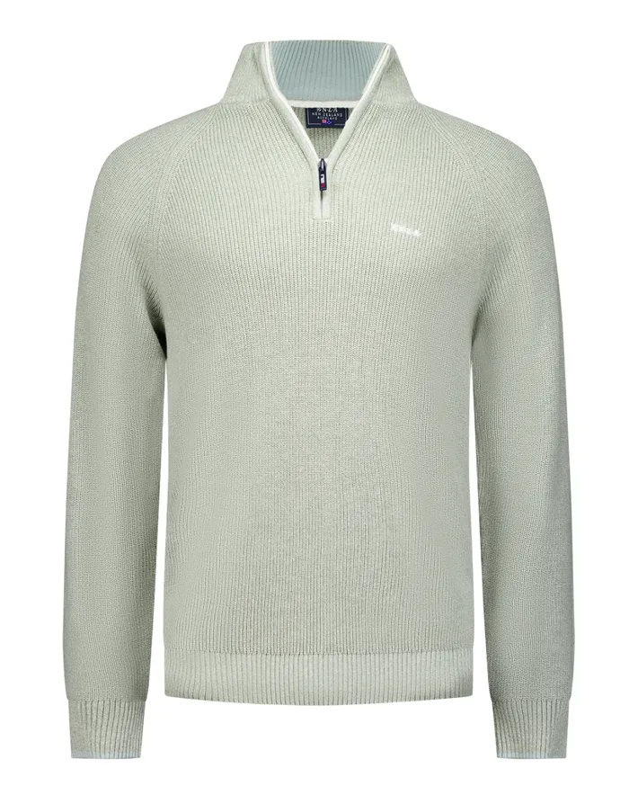 Men Knitwear NZA New Zealand Auckland Light Green Knitted Half Zip Pullover 8211 Sage
