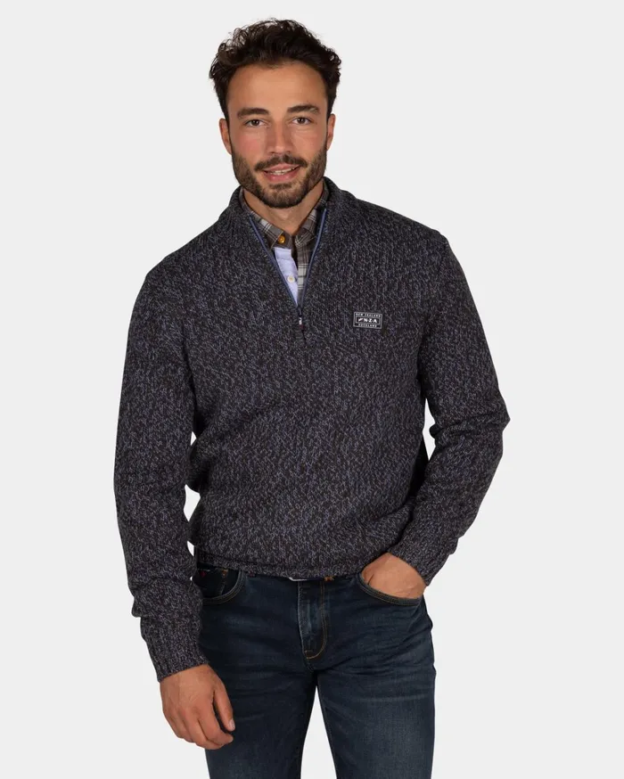 Men Knitwear NZA New Zealand Auckland Mottled Dark Brown Wool Pullover 8211 Dark Mocca