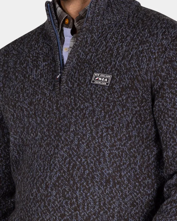 Men Knitwear NZA New Zealand Auckland Mottled Dark Brown Wool Pullover 8211 Dark Mocca