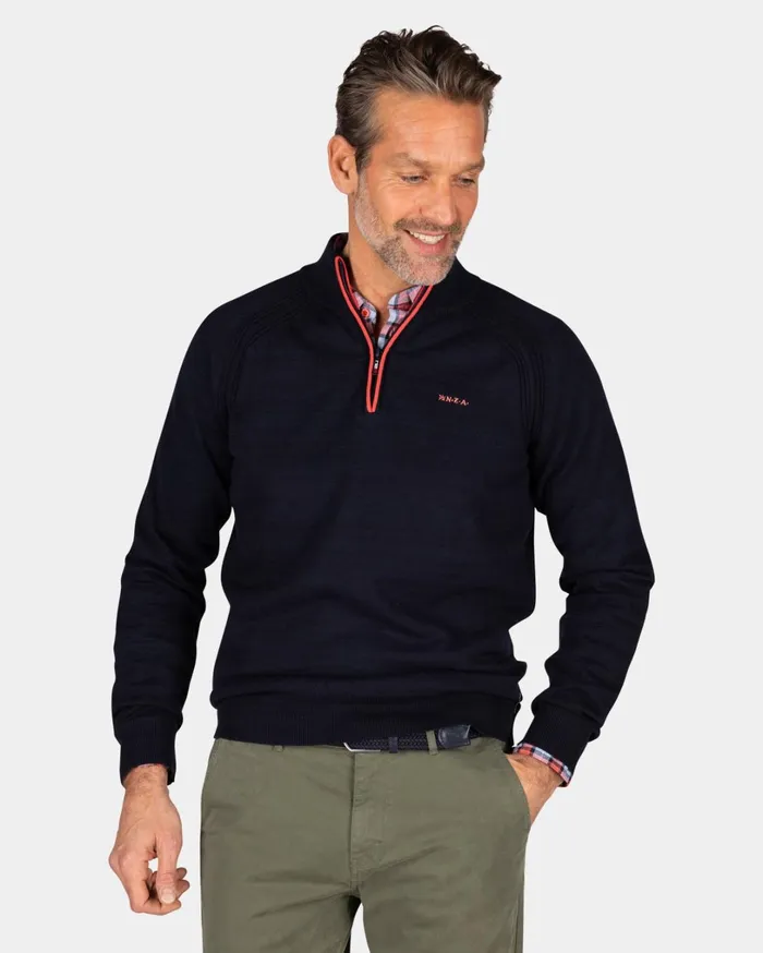 Men Knitwear NZA New Zealand Auckland Navy Cotton HalfZip Pullover 8211 Midnight Navy