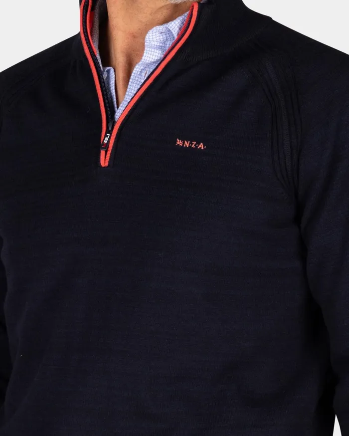 Men Knitwear NZA New Zealand Auckland Navy Cotton HalfZip Pullover 8211 Midnight Navy