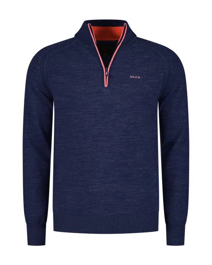 Men Knitwear NZA New Zealand Auckland Navy Cotton HalfZip Pullover 8211 Midnight Navy