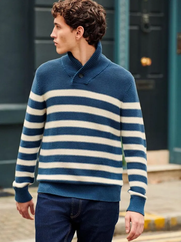 Men KNITWEAR White Stuff Breton Shawl Collar Jumper Dk Teal Men KNITWEAR White Stuff Breton Shawl Collar Jumper Dk Teal