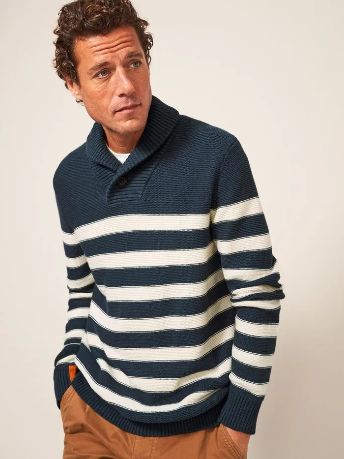 Men KNITWEAR White Stuff Breton Shawl Collar Jumper Dk Teal Men KNITWEAR White Stuff Breton Shawl Collar Jumper Dk Teal