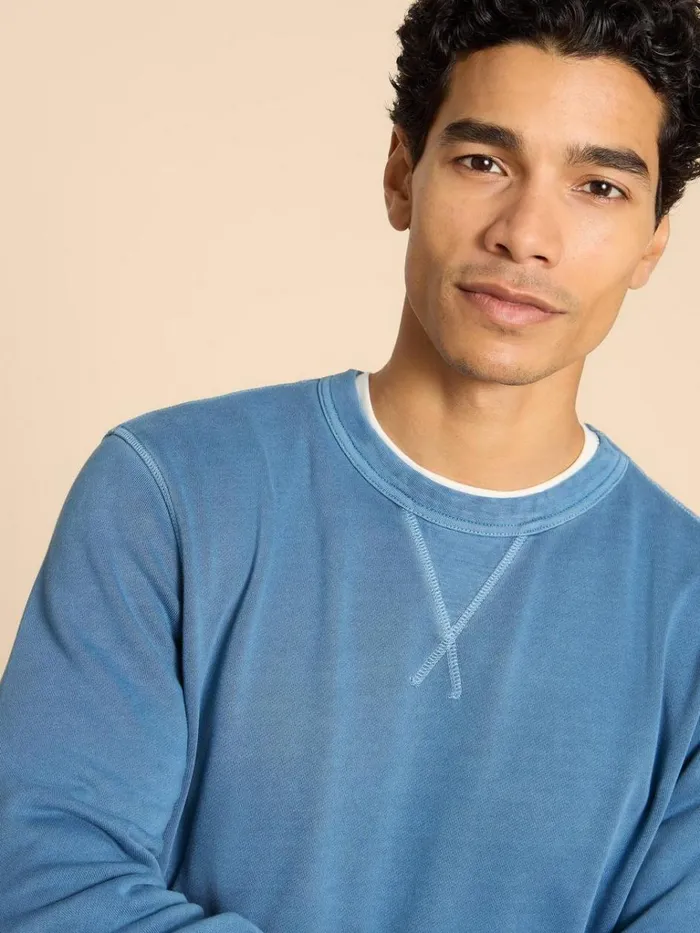 Men KNITWEAR White Stuff Crew Neck Sweat Mid Blue Men KNITWEAR White Stuff Crew Neck Sweat Mid Blue