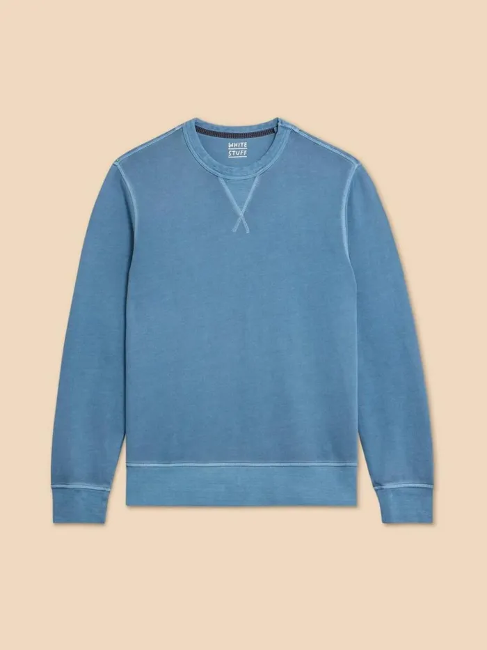 Men KNITWEAR White Stuff Crew Neck Sweat Mid Blue Men KNITWEAR White Stuff Crew Neck Sweat Mid Blue