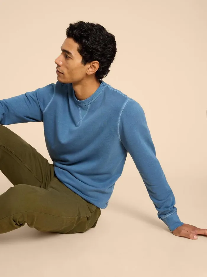 Men KNITWEAR White Stuff Crew Neck Sweat Mid Blue Men KNITWEAR White Stuff Crew Neck Sweat Mid Blue