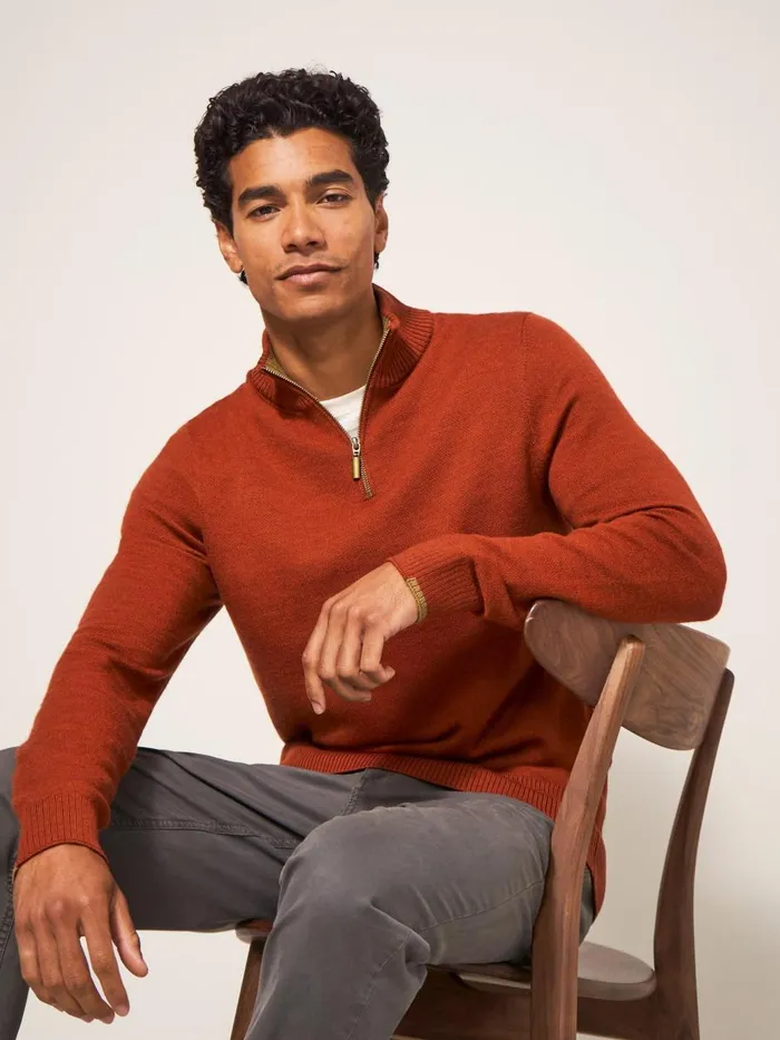 Men KNITWEAR White Stuff Newport Merino Jumper Dark Orange Men KNITWEAR White Stuff Newport Merino Jumper Dark Orange