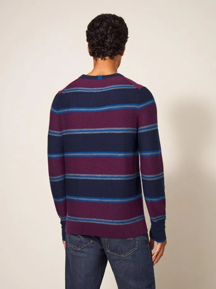 Men KNITWEAR White Stuff Newport Merino Stripe Crew Navy Multi Men KNITWEAR White Stuff Newport Merino Stripe Crew Navy Multi