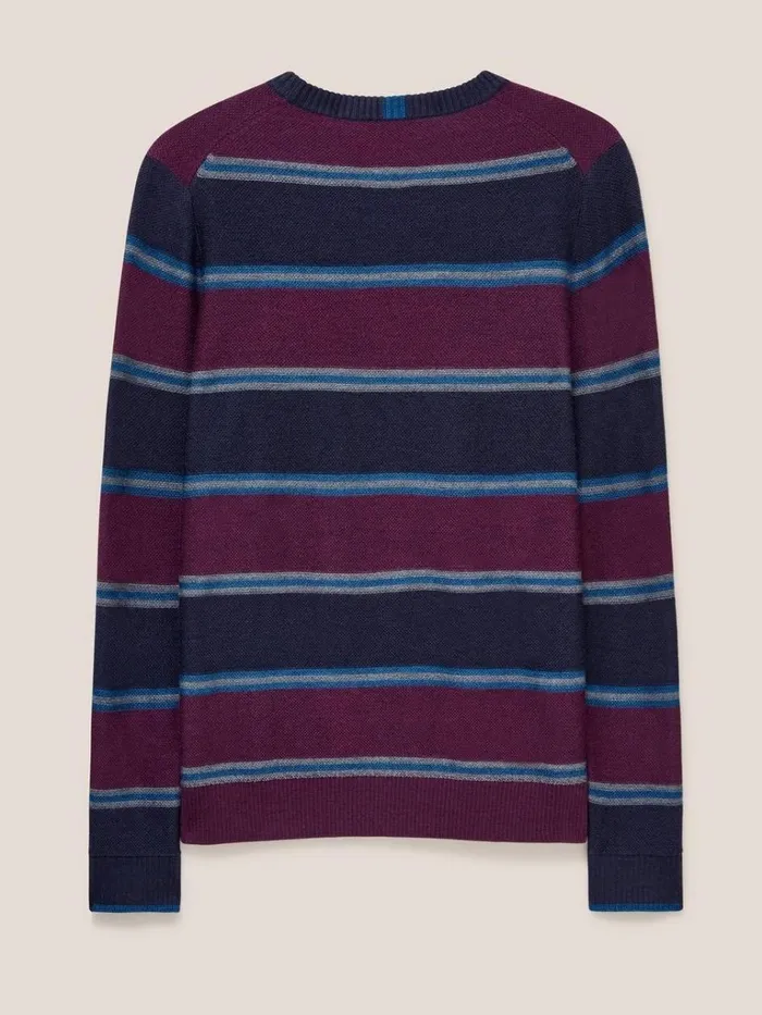 Men KNITWEAR White Stuff Newport Merino Stripe Crew Navy Multi Men KNITWEAR White Stuff Newport Merino Stripe Crew Navy Multi