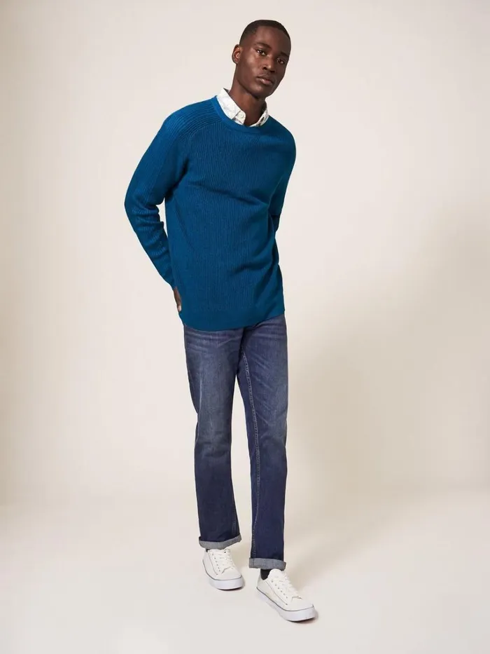 Men KNITWEAR White Stuff Pentire Crew Mid Teal Men KNITWEAR White Stuff Pentire Crew Mid Teal